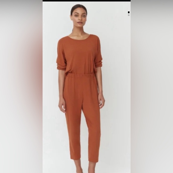 Cuyana Pants - Cuyana Rust Orange Long Sleeve Jumpsuit